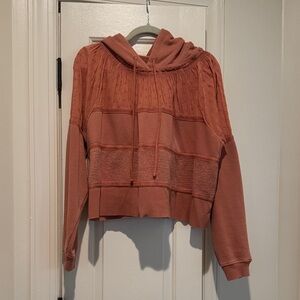 Free People Cropped Rust Patchwork Hoodie